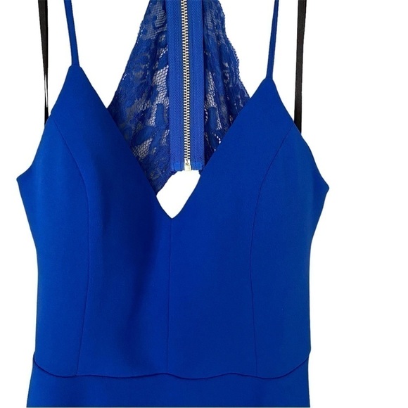 B DARLIN Dress V Neck High Low Lace Cutout Back Royal Blue Junior Size 15/16 - Picture 4 of 14